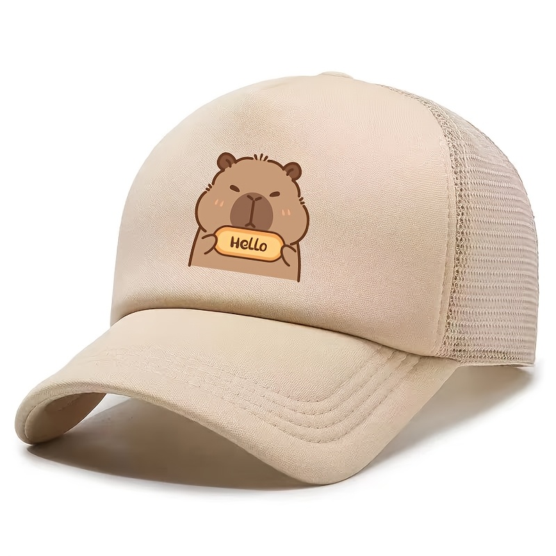 Image of 2026 New Style Children's Capybara Print Element Letter Sponge Mesh Cap For Girls And Boys, /summer Trucker Hat, Outdoor Sports Mesh Breathable Golf Hat, Sibling Matching Hats, Birthday Gift Souvenir