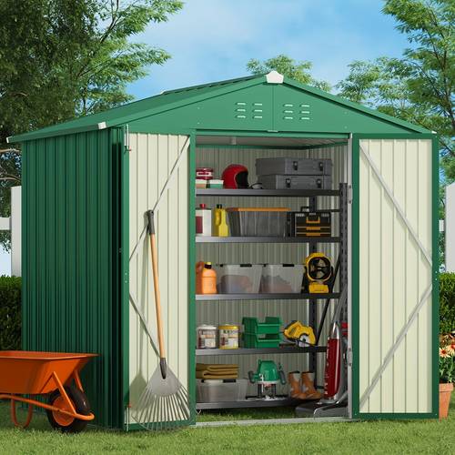 event shelters 8 x 6 4 6 outdoor storage shed with sliding doors functional metal garden shed with anchors and transparent panel windows ideal for backyard storage solutions