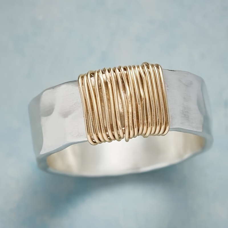 E-shop Vintage Minimalistischer Zweifarbiger Breitbandring für Damen - Weißgoldfarbener Kupferschmuck, Gothic Punk Stil Unisex Ring für & Partys,