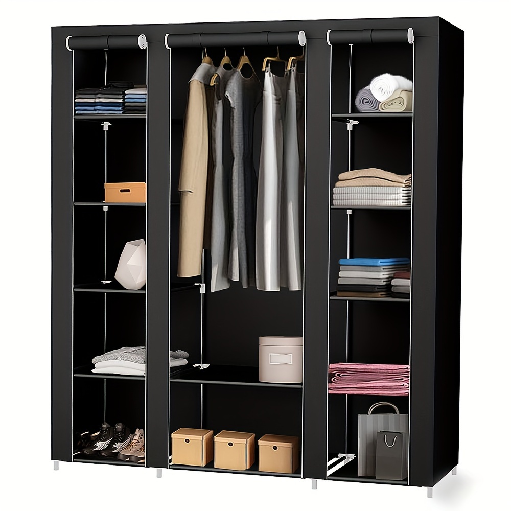 E-shop Schrank Organizer aus Vliesstoff mit 3 Türen & 12 Regalen | Großes Kapazität 150X45X175Cm Kleiderschrank System für Schlafzimmer/Wohnheime |