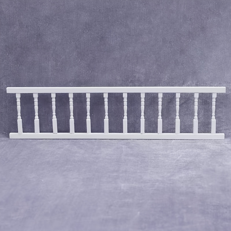 Image of 1:12 Scale Wooden Dollhouse Railing With 12 White Posts - Miniature Home Decor Accessory For Dollhouses, Perfect For Hobbyists And Collectors