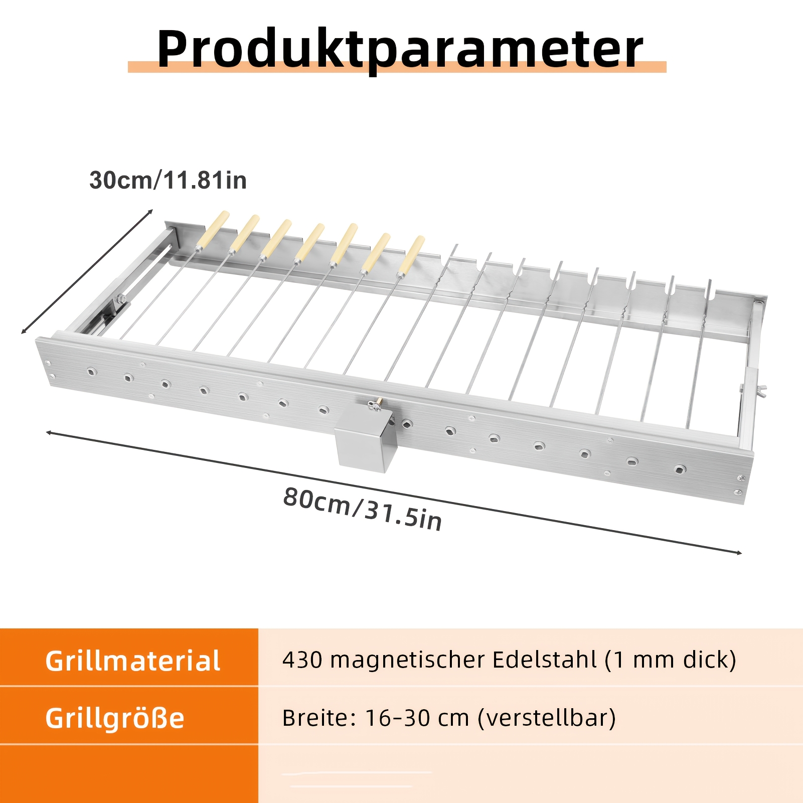Image of Portable Barbecue Grill, From Food-grade Stainless Steel. Features An Adjustable Cooking Surface Width And Equipped With Skewers. Ideal For Parties, Gatherings, And Camping Trips. Length: 80cm