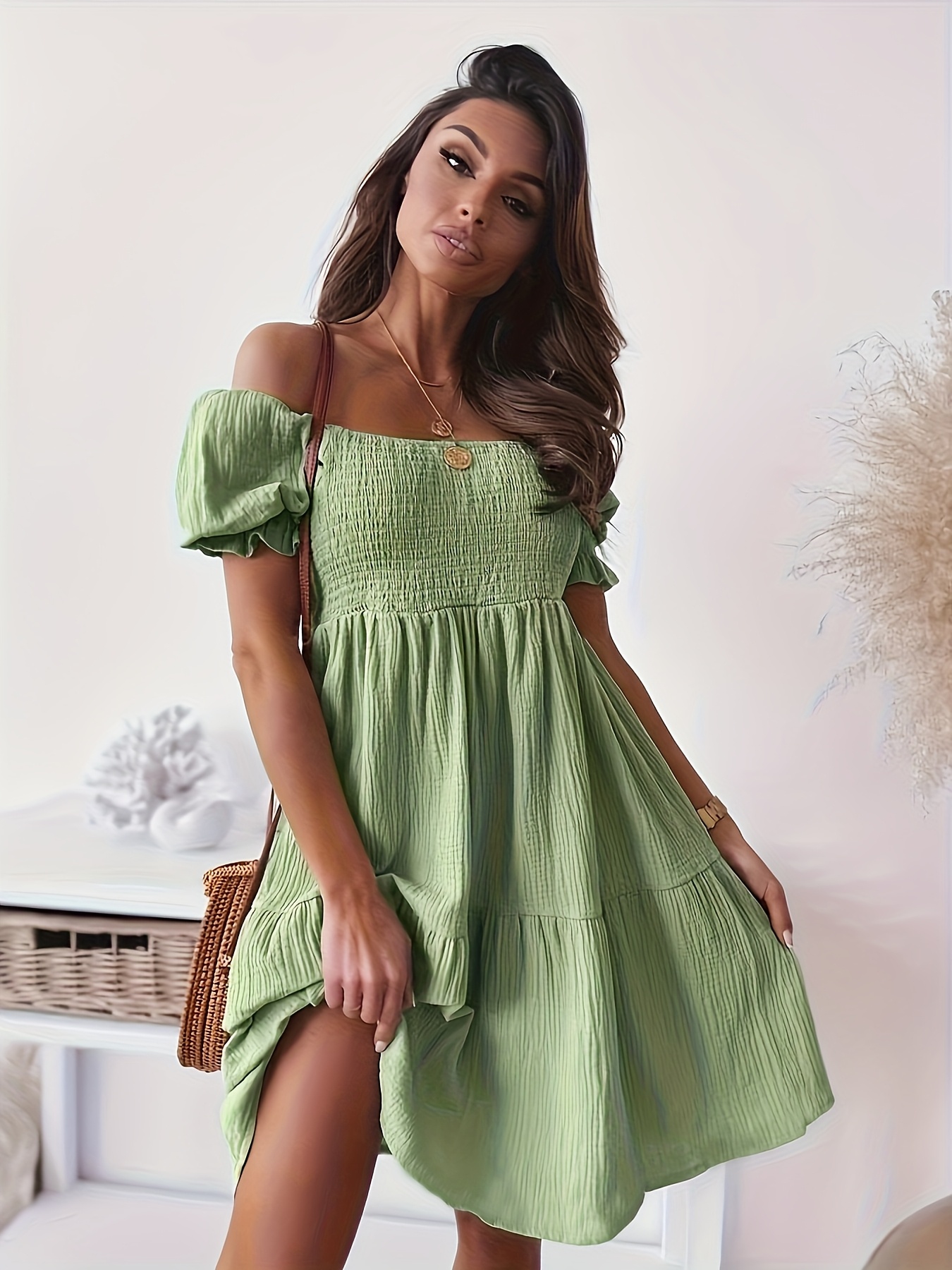 ruffles slash neck women dress summer off shoulder Summer Off Shoulder Goregous Flower Holiday Dress Women Slash Neck Ruffles  Butterfly Sleeve Print Casual A Line Beach Vestidos