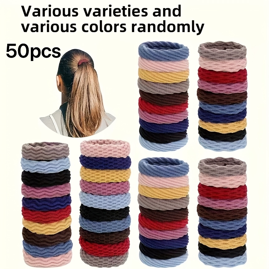 50pcs Seamless Thick Elastic Headbands With Geometric Sports Patterns - Stretchy Ponytail Holders For Women And Aged 15+, Thick And Curly Hair, High Elasticity, Assorted Colors (random Shipping)