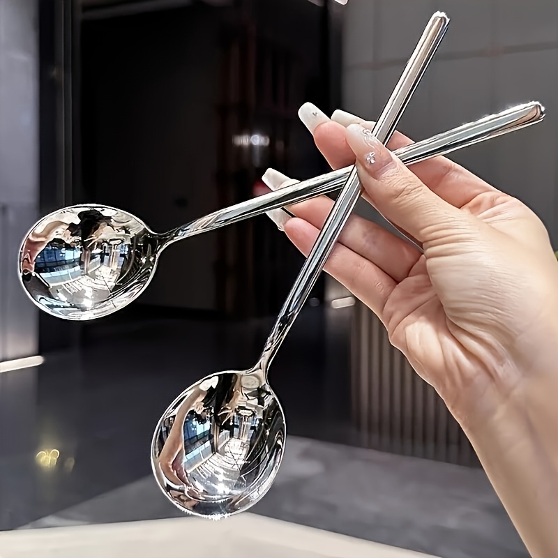 

2 Stainless Steel Long Handle Spoons - , Easy To Clean, Portable Home Hotel Buffet Spoon Long Handle Stirring Spoon Coffee Spoon Dessert Spoon - Kitchen, Restaurant, Camping And Picnic Use