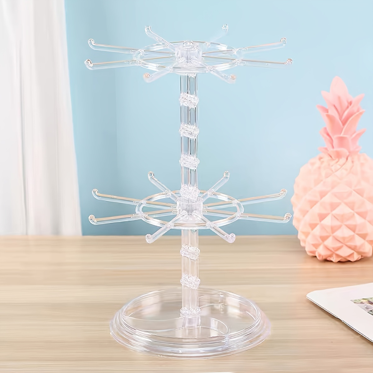 

1pc 2-layer Rotatable 16-hook Storage Rack With Adjustable Bottom Distance For Keychain Display Rack. Easy To Store Keys At The Entrance, Glasses, Glasses, Jewelry Accessories, Etc.