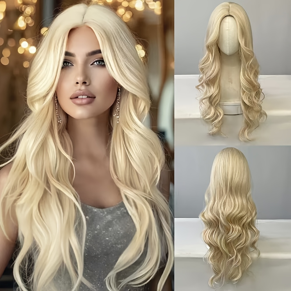 TEMU Holiday Edition Item: A Long, Curly Wig With A White And , Measuring 26 Inches, Fashionable And Skin, Perfect For Women To Wear At Everyday And Christmas Celebrations