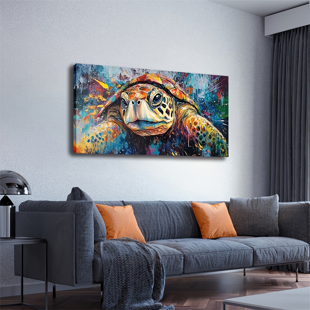 TEMU 2d Flat, 2d Flat, Large-sized Framed Art Canvas Featuring A Turtle Decoration, Showcasing A Turtle Swimming In Colors. Suitable For Homes,