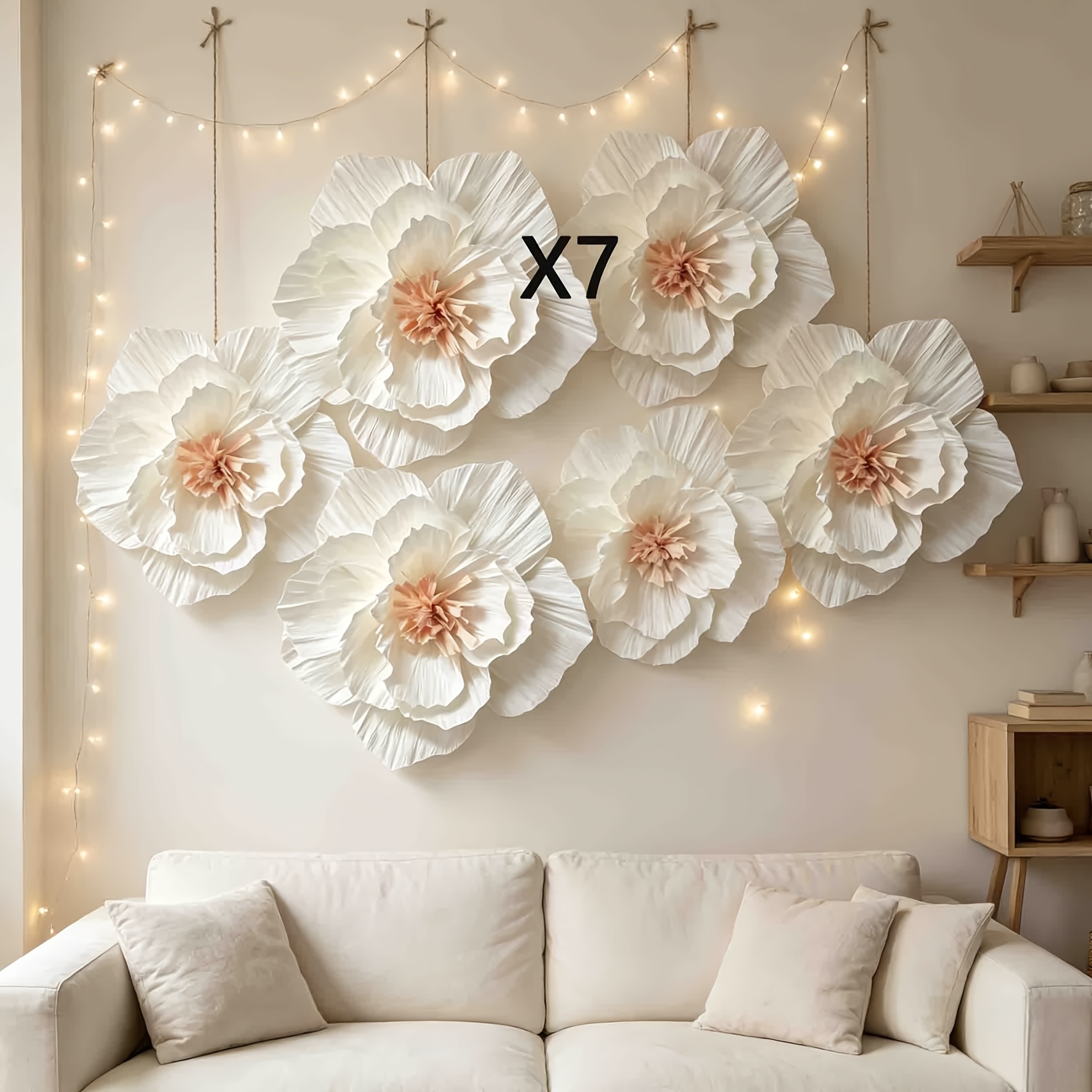 TEMU Set da 7 pezzi di fiori di carta a da 30 cm, grandi fiori artificiali fai da te per nuziale, decorazione area di , adatti per interni domestici,