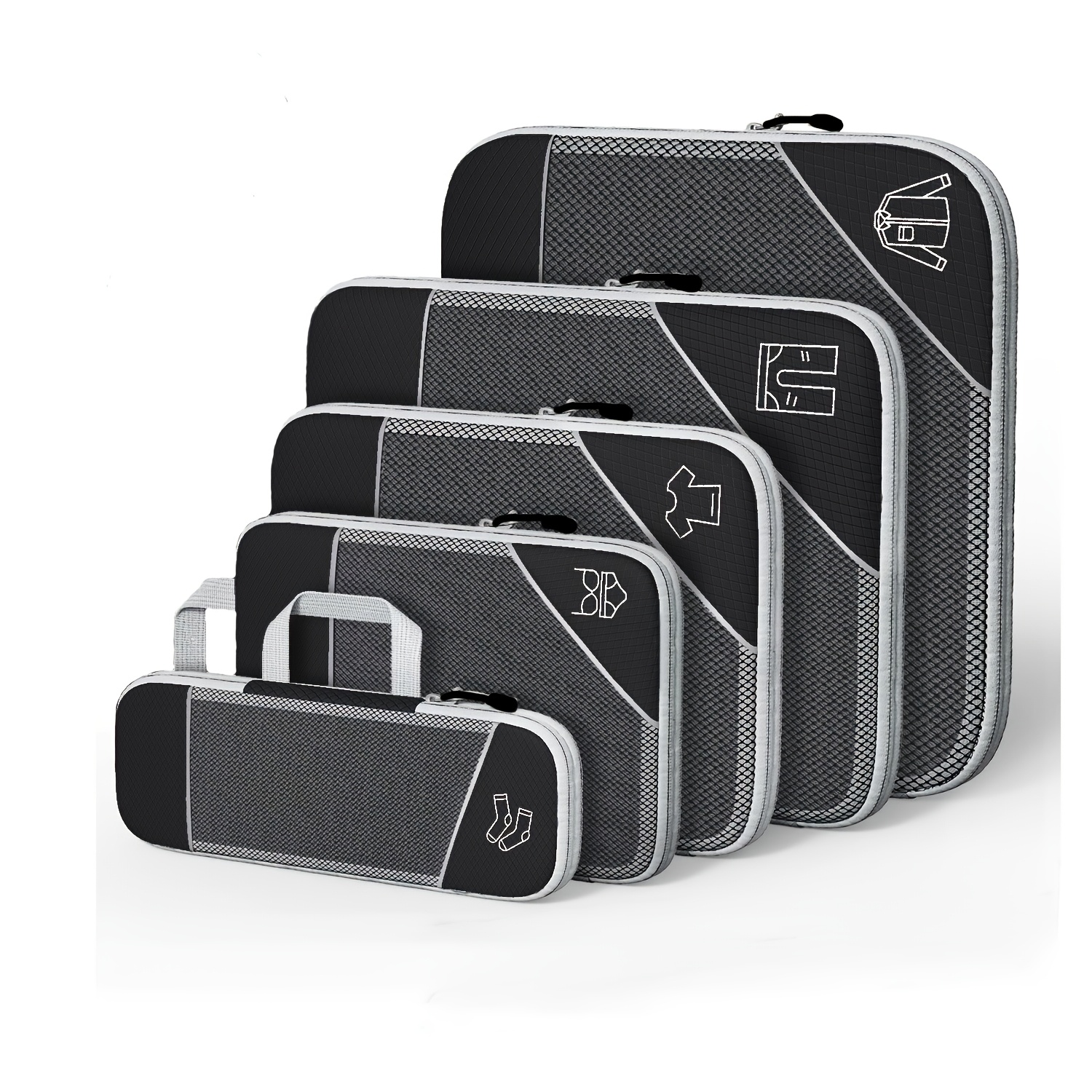 Image of Set Of 5 Compression Packing Cubes, Lightweight And Expandable Organizers For Suitcases, Designed For Travel And Suitable For Backpacks And Luggage