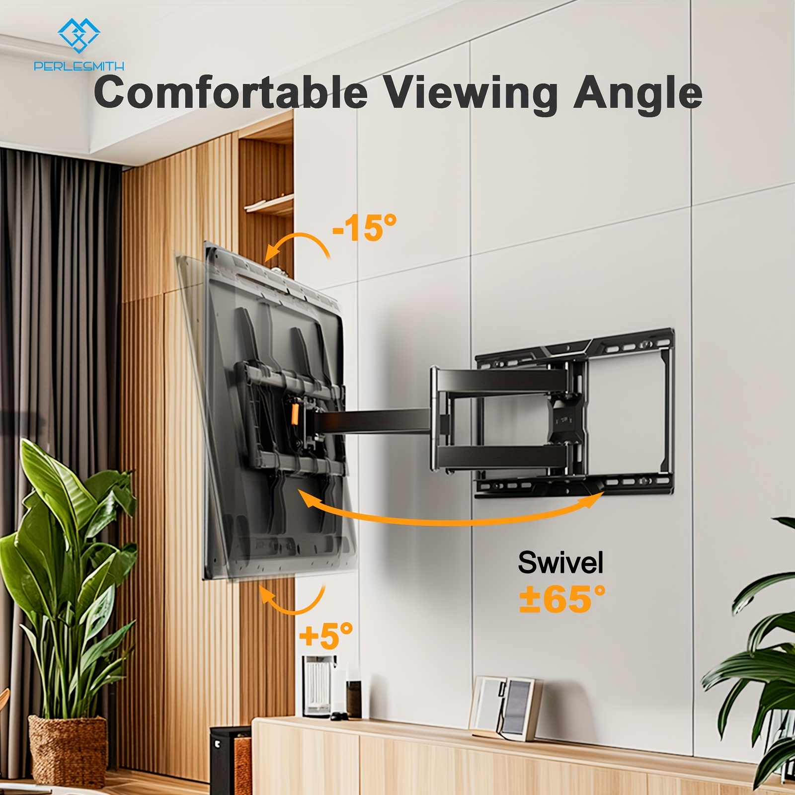 

1pc Stainless Steel Tv Wall Mount, Pre-assembled With Tilt & Swivel, Extension For 42-90 Inch Tvs Up To 150 Lbs, Max 600 X 400mm, Wood Included