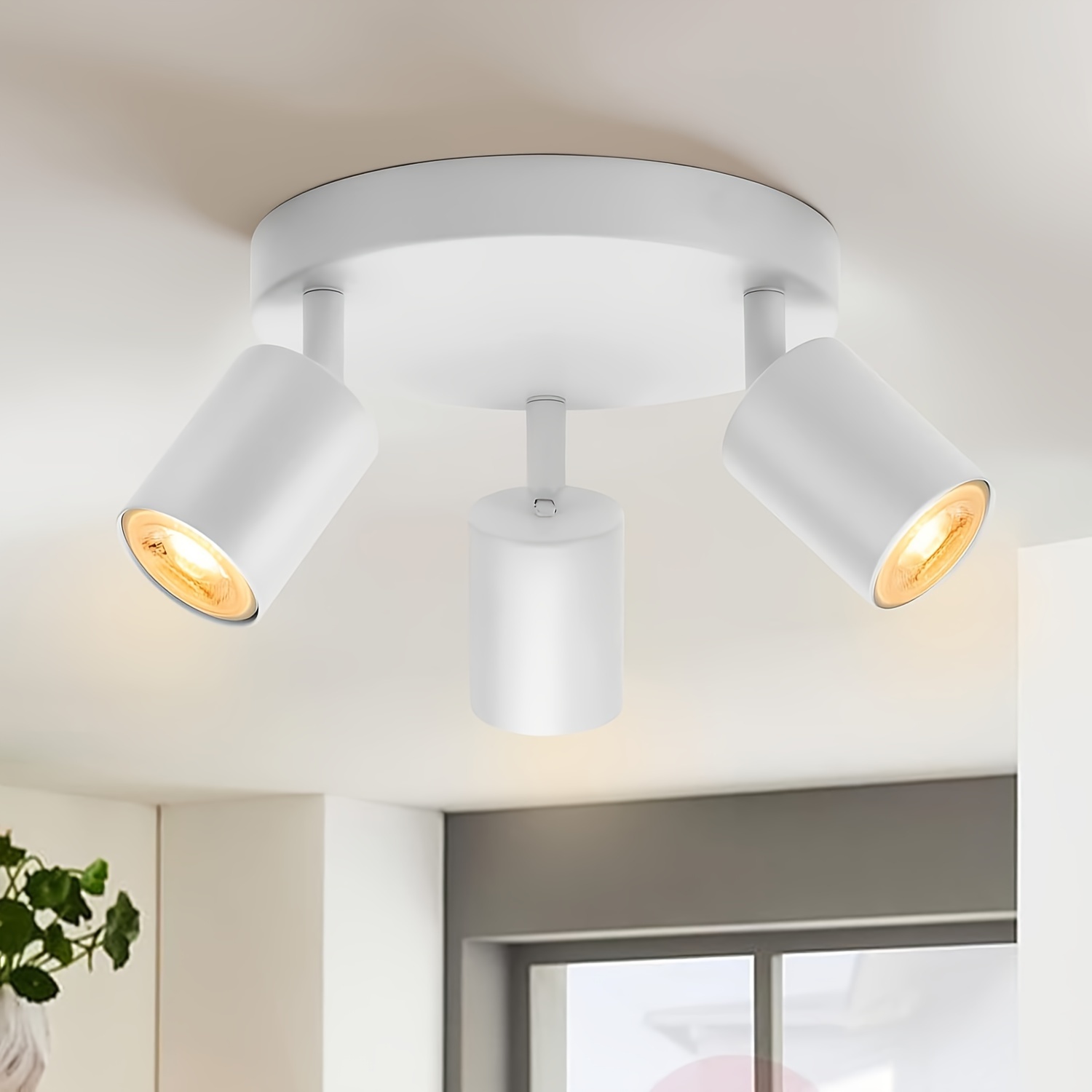 Image of Adjustable 3-light Ceiling Spotlight, White Round Track Lighting Fixtures, Gu10 Flush Mount Directional Ceiling Light For Kitchen, Bedroom, Office, Picture Wall (white 3-light), Bulb Not Included