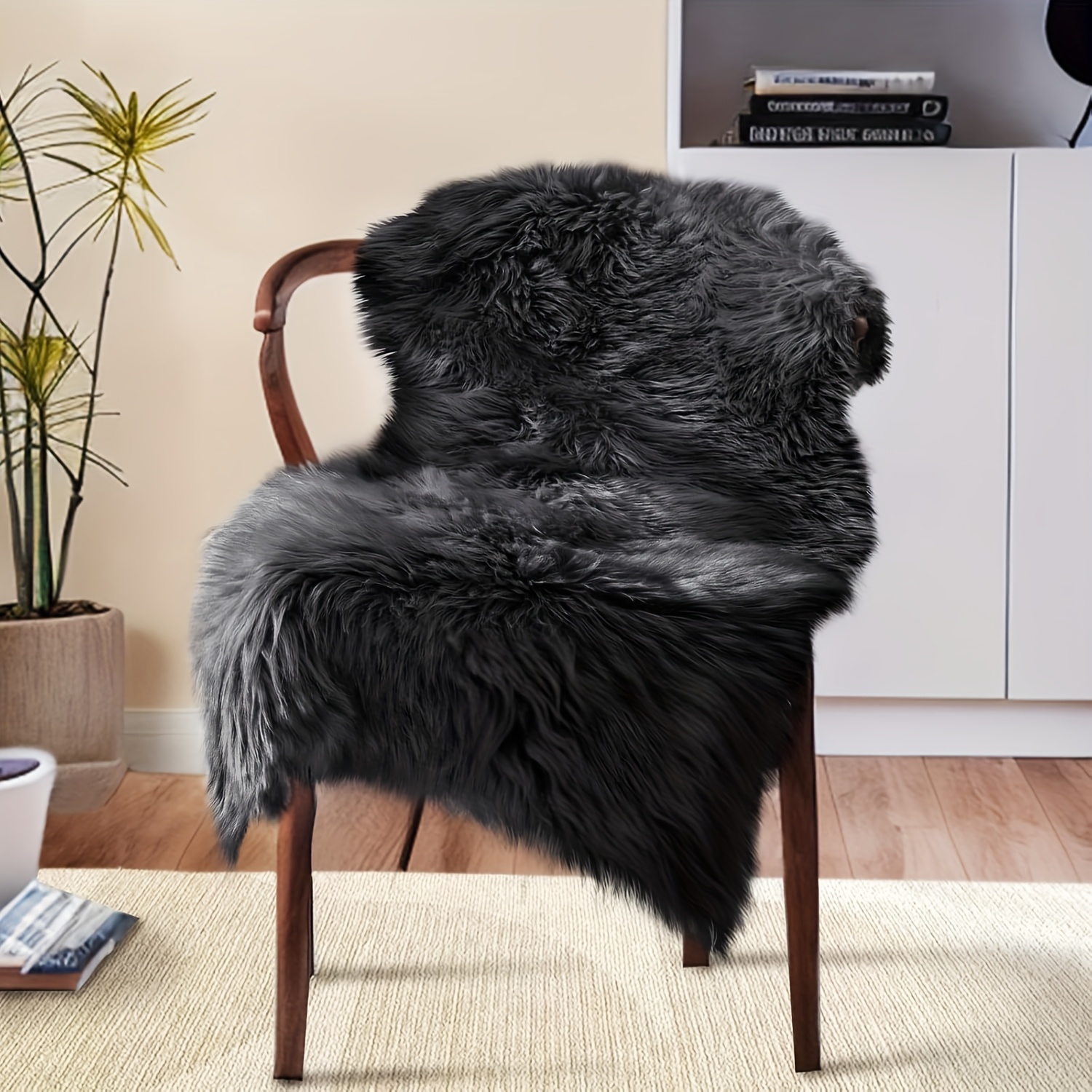 TEMU Faux Sheepskin Rug, Soft Faux Rug, White Fluffy Chair Sofa Cover, Plush Carpet, Suitable For Bedroom Floor, Sofa, Living Room, 2x3 Feet