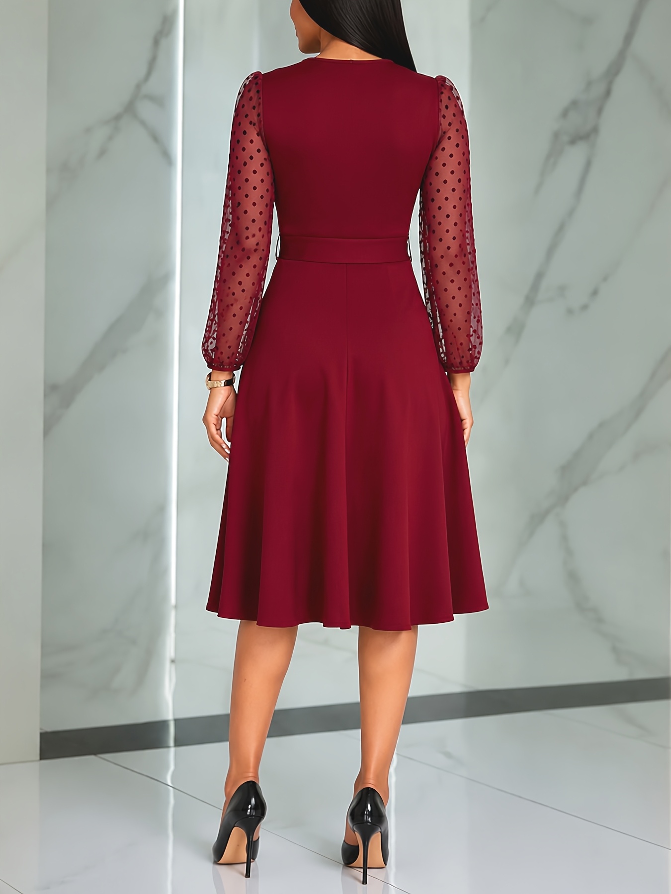 womens dress a burgundy midi dress featuring a round neck