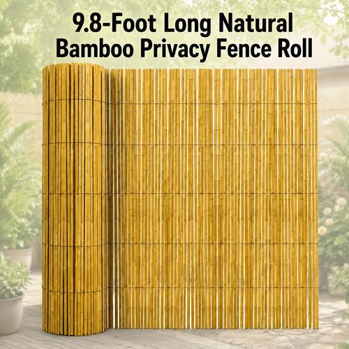 2d flat natural bamboo privacy fence roll 118 x 59 1 70 9 inch outdoor screen with galvanized steel wires garden patio pool balcony fencing plant support