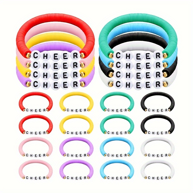 

24pcs Multicolor Cheerleading Bracelet, Sports Cheer Cheering Bracelet, Clay Friendship Accessories For Men Women