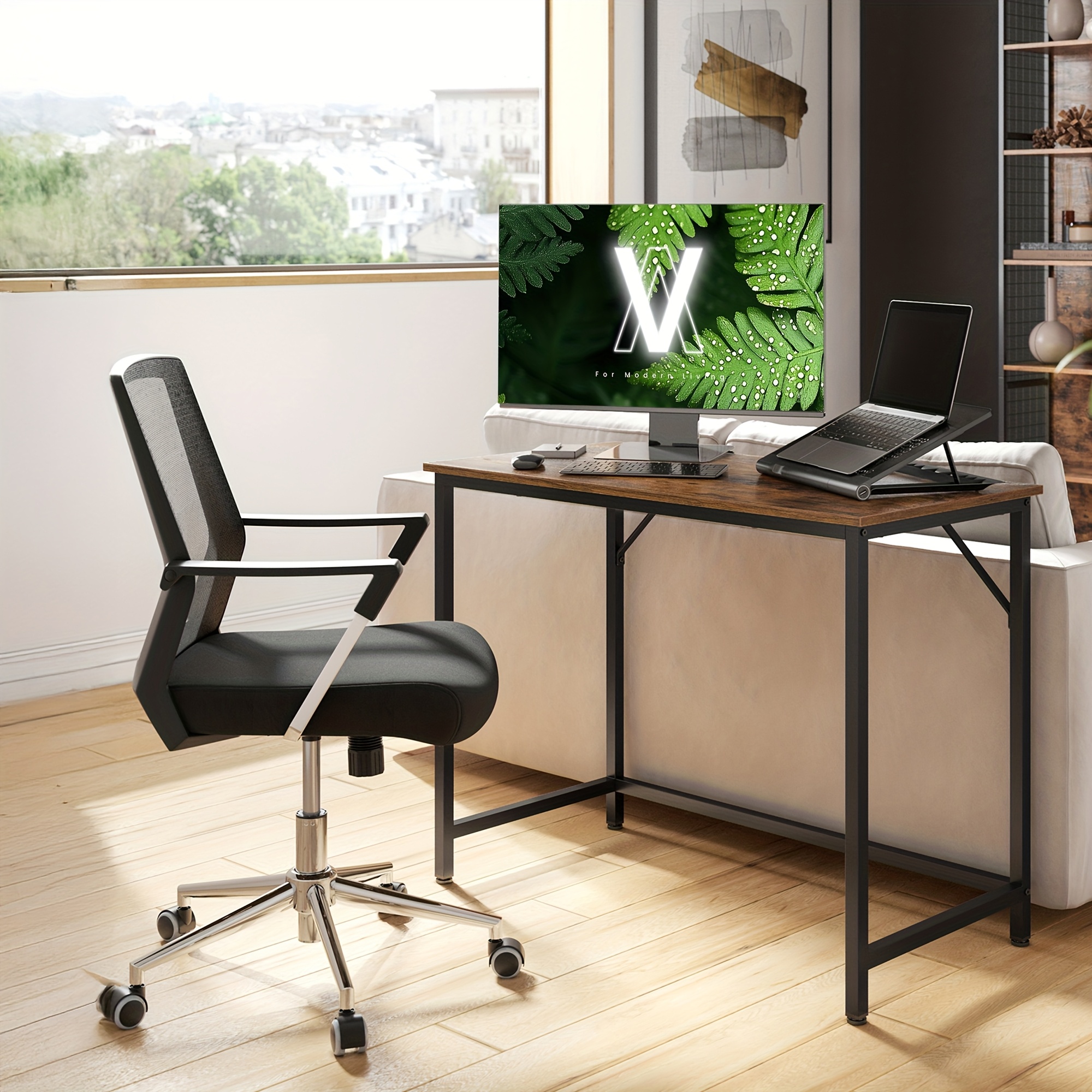 TEMU Bureau d'ordinateur, Bureau de travail, 100 X 50 X 76 Cm, Pour étude, Chambre, Bureau à domicile, Salon, Marron rustique et Noir encre