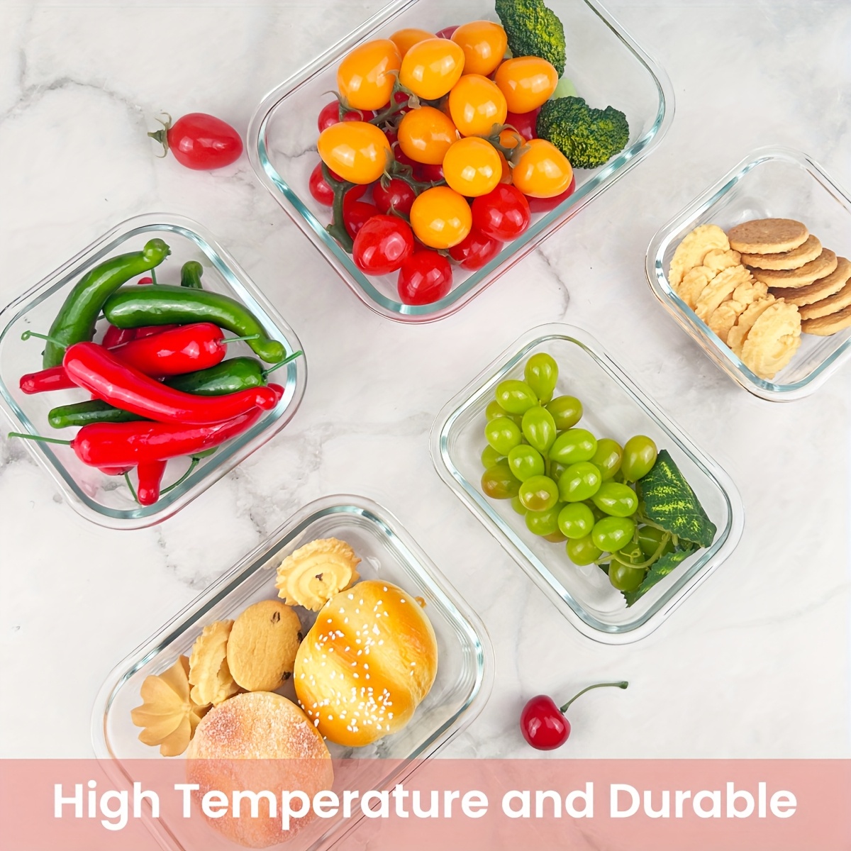 8   glass food storage containers airtight leak proof microwave oven dishwasher freezer safe bpa free stain resistant square containers with   lids for meal prep bento boxes     vegetables kitchen organization easy     Product details 4