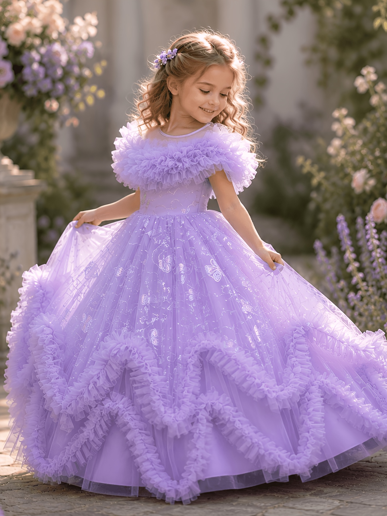 Vestido de Princesa para Meninas com Saia Estampada com Borboletas 6