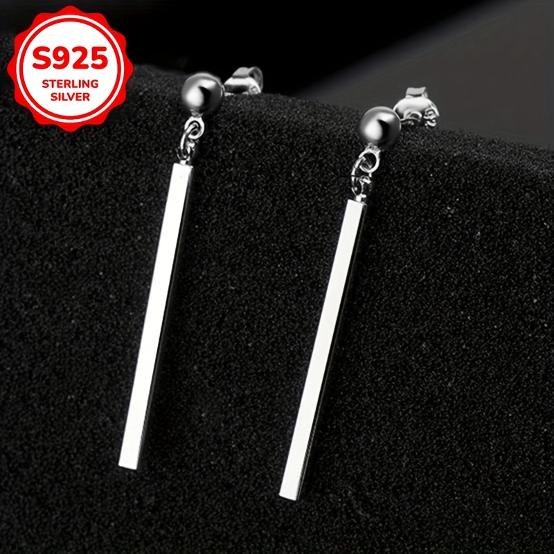 Stylish Long Pendant Earrings 925 Silver 2.6g