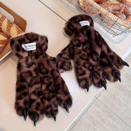 retro leopard print gloves men women feel gloves cute high v gloves