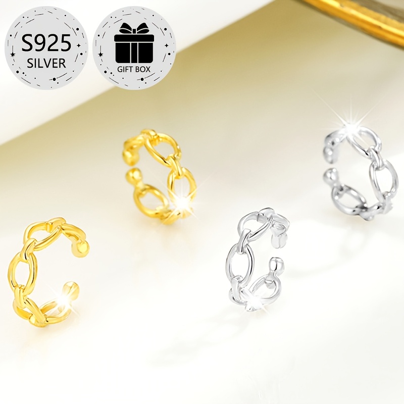 2pcs Geometric Hollow Clip On Earrings 925 Silver Lightweight