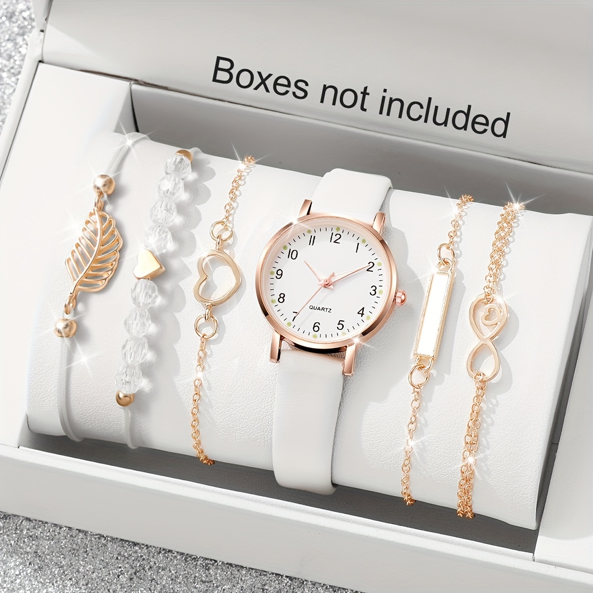 Image of 6pcs Women's Fashionable And Elegant Digital Quartz Pu Watch And Bracelet Set, For Mother's Day, Teacher's Day, Thanksgiving, Valentine's Day, Students, Graduation, Birthdays