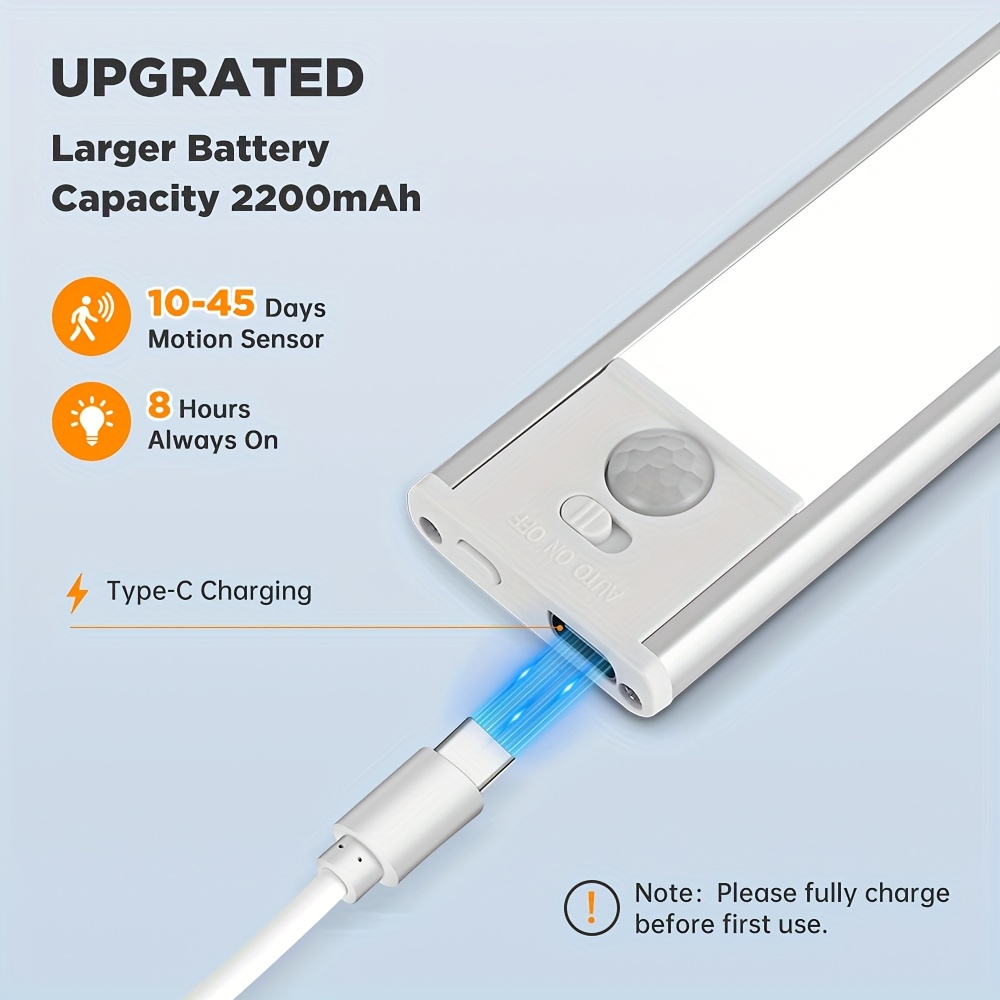 1pc rechargeable led motion sensor cabinet lights usb charge battery lights increase battery capacity magnet lights with push button switch for hallway kitchen staircase 3 colors home night light Product details 5