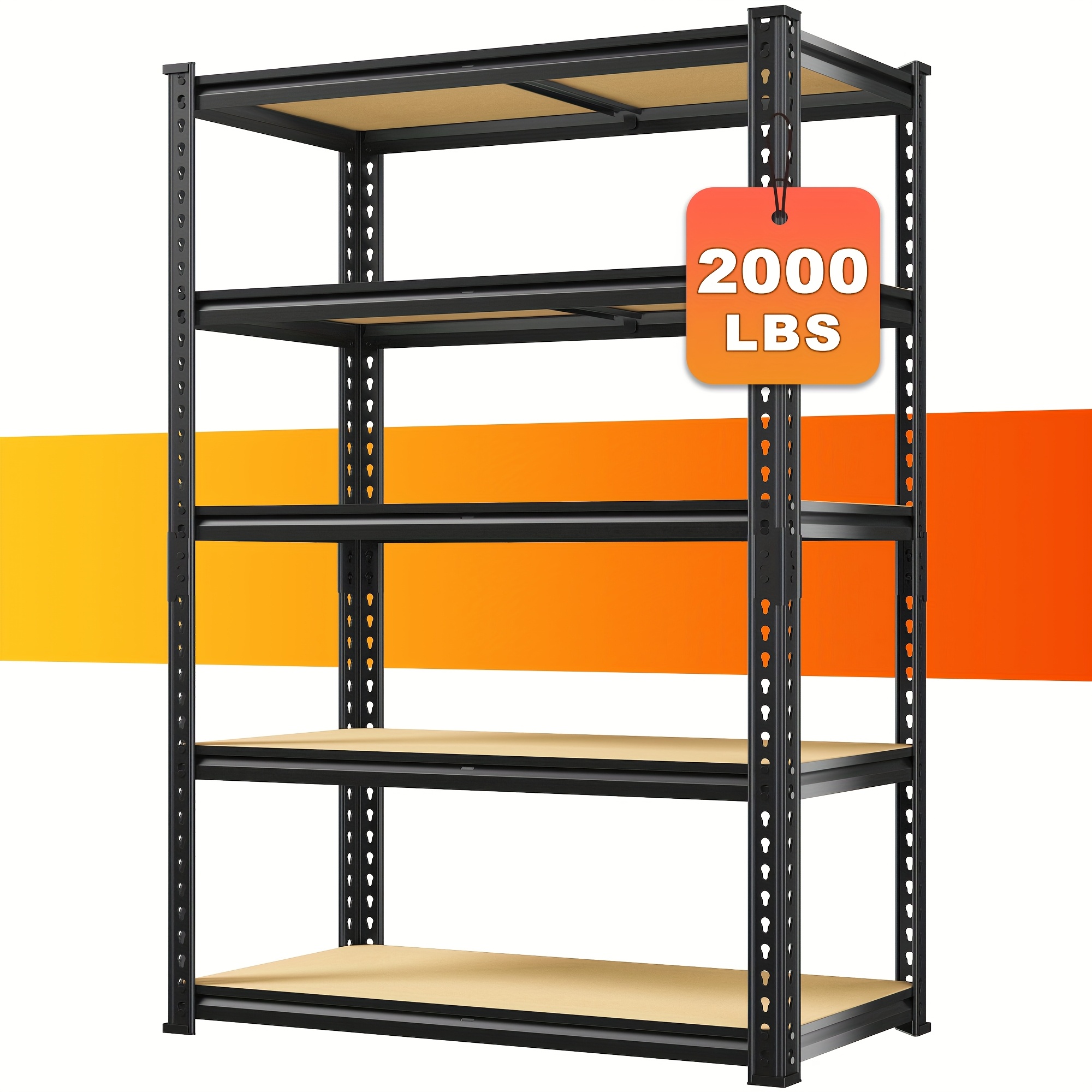 Heavy Duty 5 Tier Metal Shelving Unit, 2000LBS Storage Shelves, Adjustable Garage Shelving for Basement Warehouse Pantry, 72.5