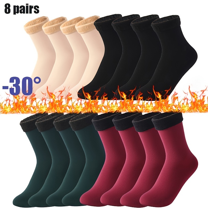 

8 paires de chaussettes solides doublées en peluche, douces et confortables, épaisses et chaudes, mi-hautes, pour et l'hiver, bas et bonneterie pour femmes