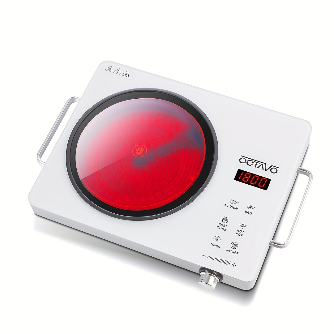 1800 Watt Portable Infrared Burner, Electric Burner With Timer, Electric Hot Plate Touch Control Panel Adjustable Heating Power, Glass Cooktop For Cooking