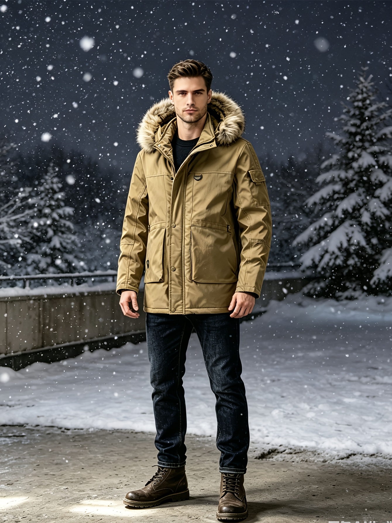 autumn winter mens fleece warm thick coat   length jacket detachable hood multi pocket parka