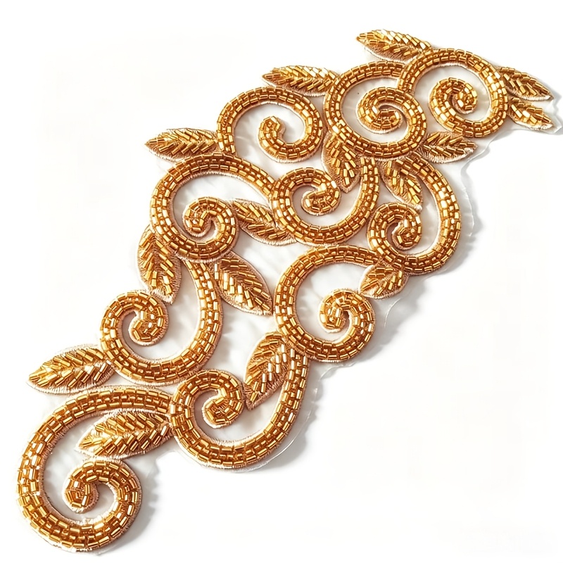 TEMU Apliques florales de cuentas exquisitos y ornamentados de estilo de Medio, tamaño extragrande de 11.8" x 5.5", para adornar vestidos de novia,