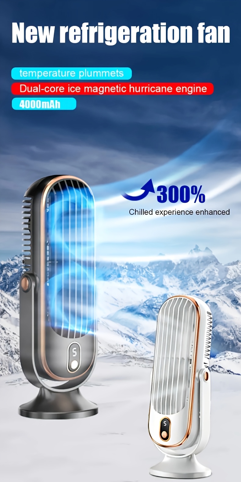 JKUOO Portable USB Desk Fan - Compact Dual-Blade Design, Powerful Airflow, 5 Speed Settings, Rechargeable Lithium Battery, Ideal for Office, Travel, Camping, RV Use, Outdoor Desk Fan | Modern Desk Fan | Durable Desk Fan