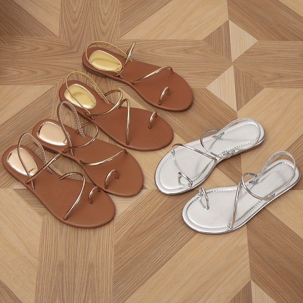 

Women's Toe Loop Flat Sandals, Simple Summer Open Toe Slip On Shoes, Casual Beach Outdoor Sandals