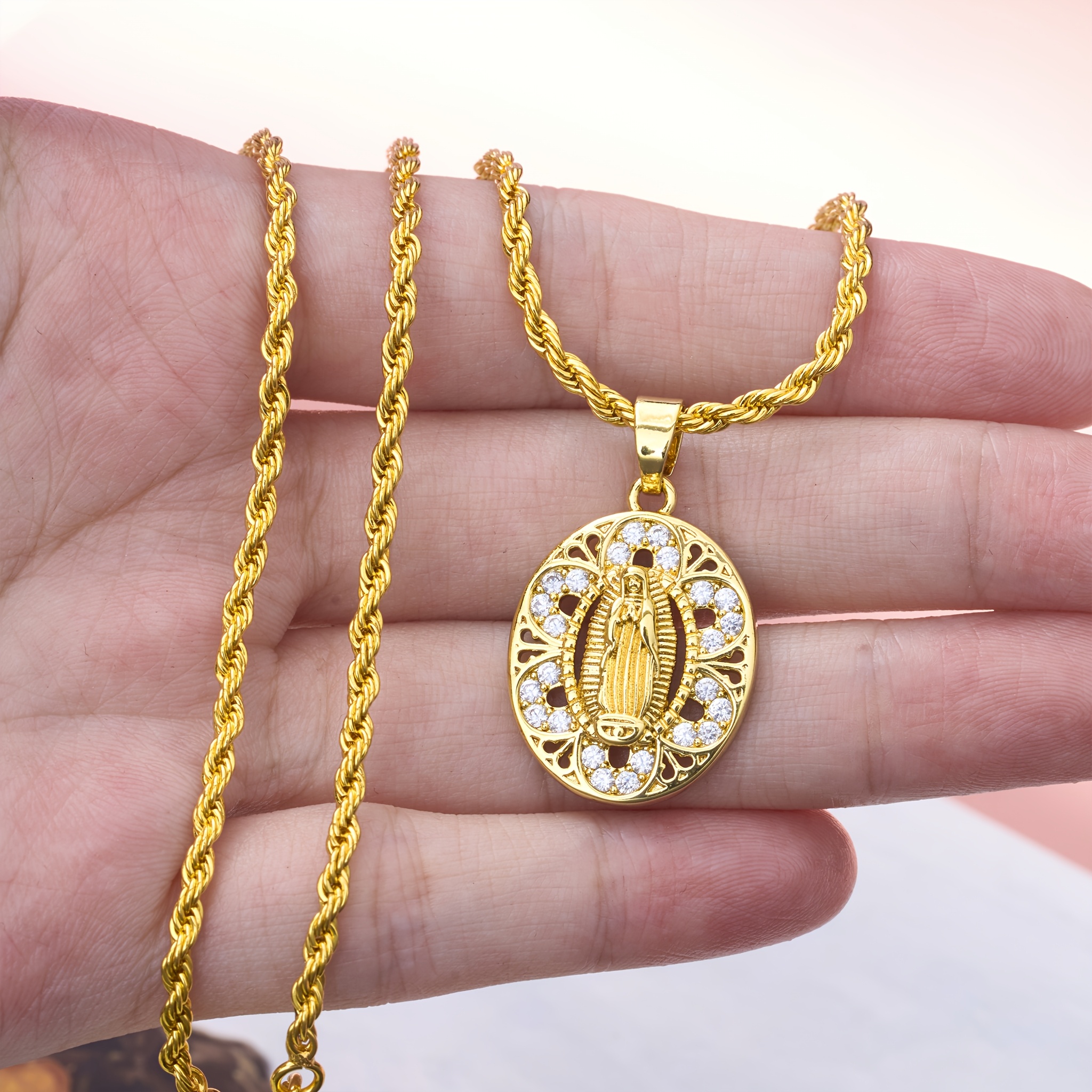 18K Gold Plated Vintage Virgin Mary Jewelry Set
