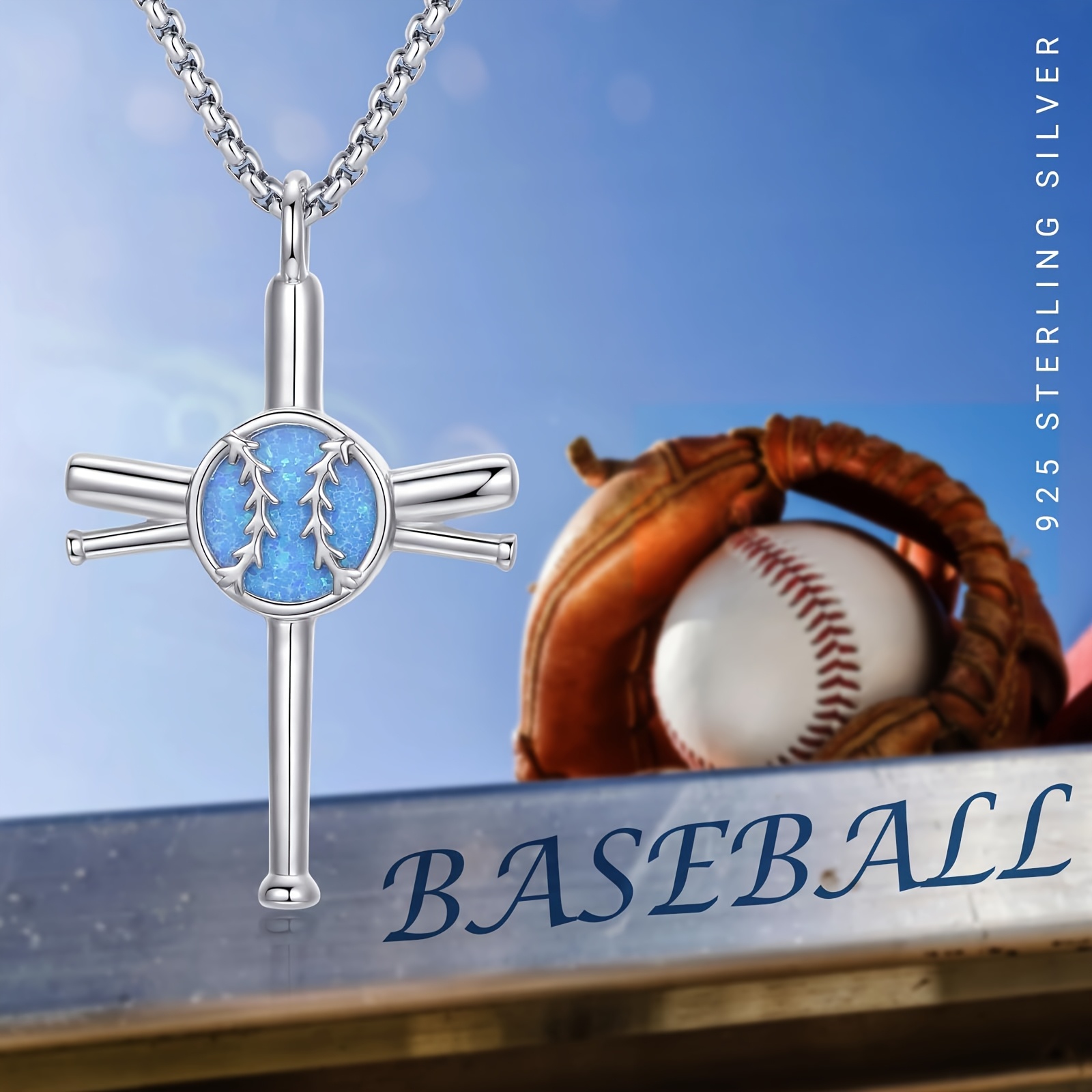 Softball Baseball Cross Necklace Sterling Silver Baseball Bat