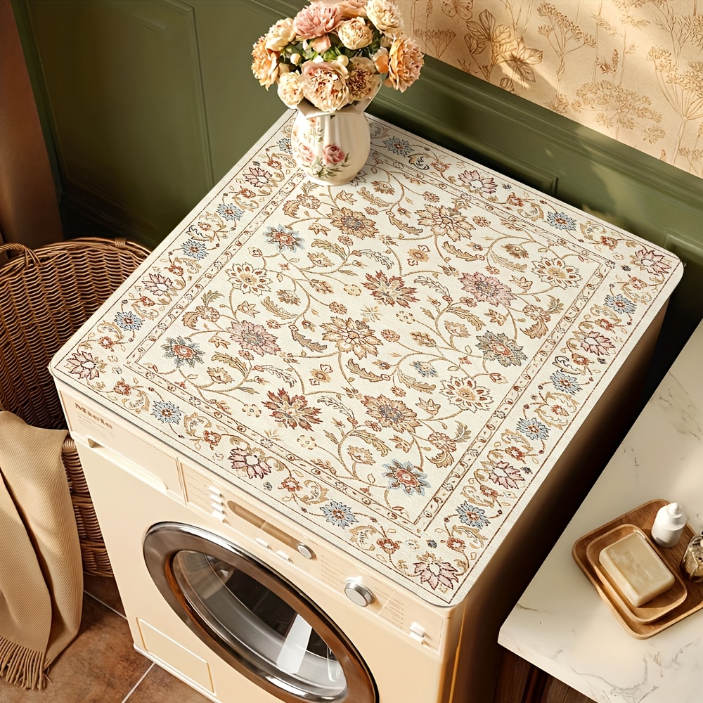 TEMU 1pc, Washing Machine And Dryer Protection Mat, European Vintage Floral Pattern With An Elegant Court- In Beige, Made Of Soft Diatomite Material,