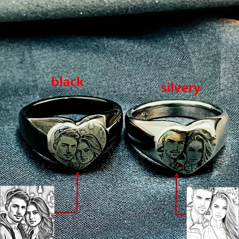 

Custom Engraved Photo Ring - Personalized Stainless Steel Band For Men & Women, Non-plated, Unique Accessory For Couples, Family & Friends Birthday, Graduation, , Christmas Gift With Box