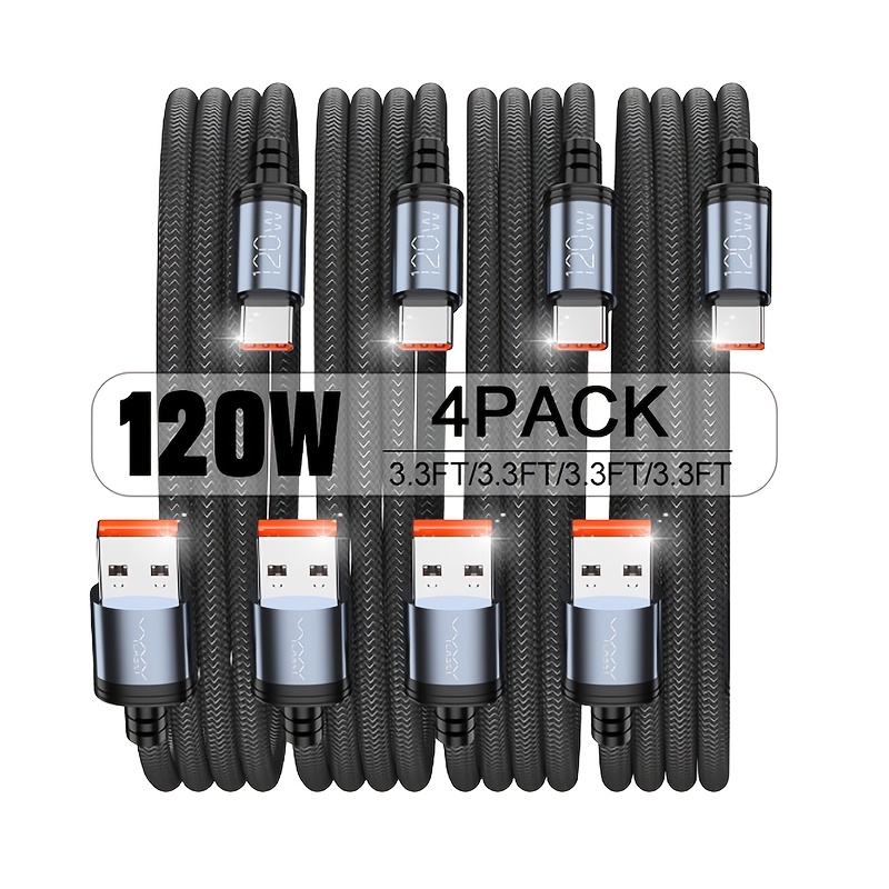 TEMU 120w 4pcs Usb C Fast Charging Cable, [4pcs 2m/6.6ft] [4pcs 1m/3.3ft] Usb To C Fast Charging Cable, For Macbook/ipad/iphone Air/pro Max Data