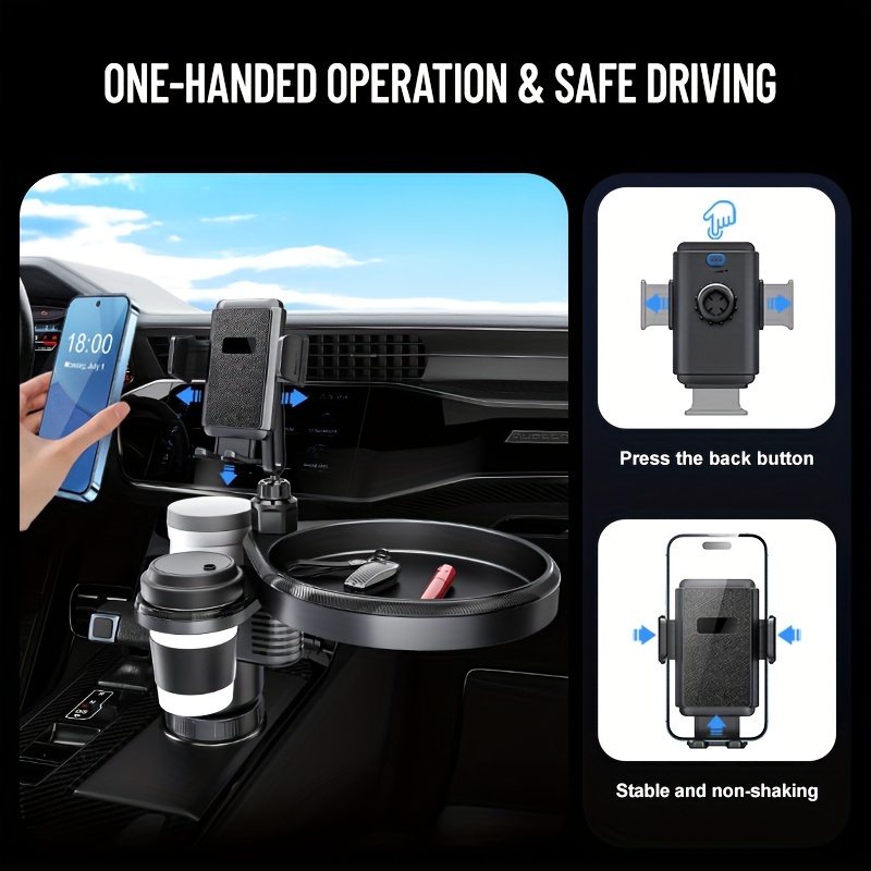 car cup holder tray phone mount expander for car 4 in 1 dual cup holder tray table with expandable base cell phone and dual drink cup holder expander for truck details 1