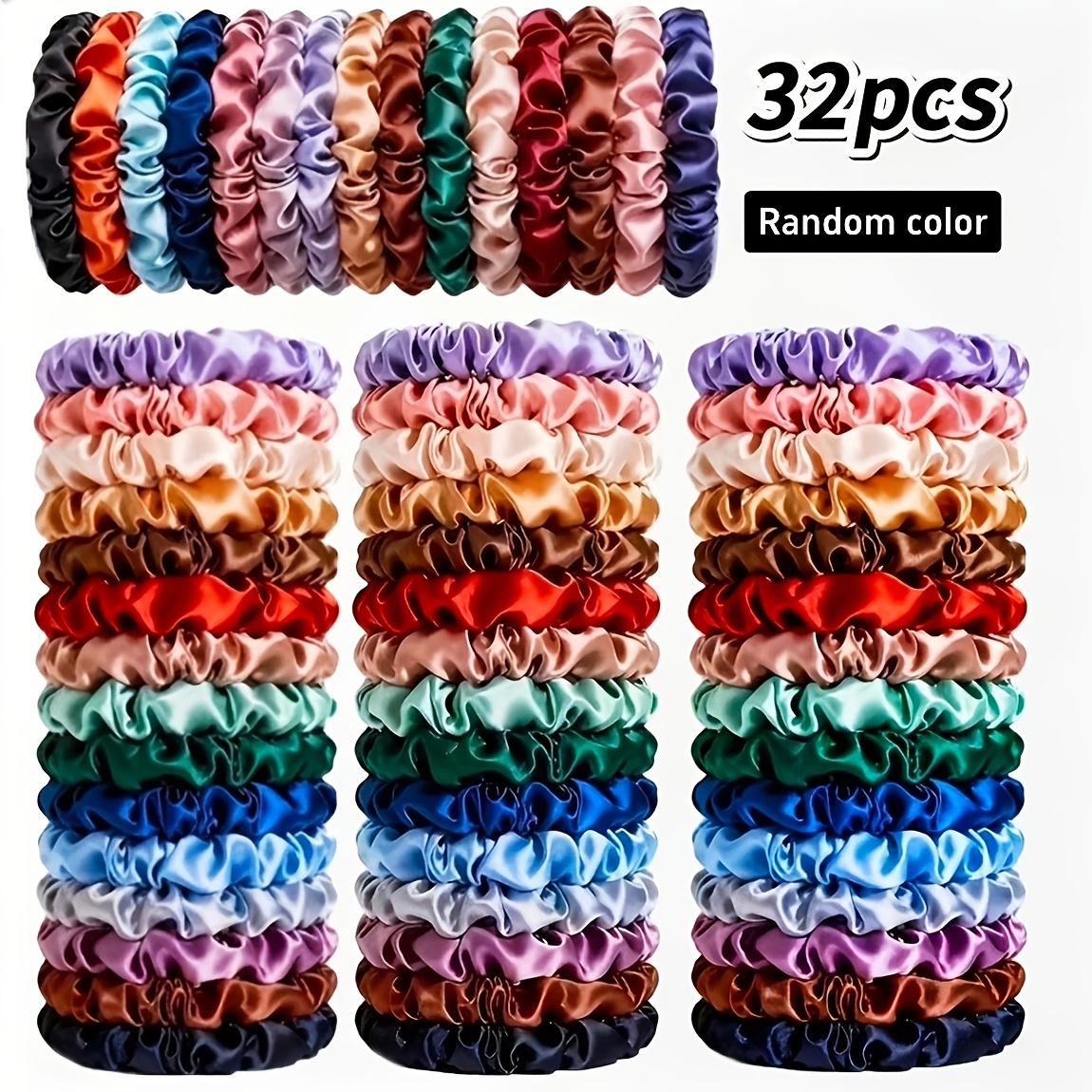 TEMU Lot de 32 élastiques à cheveux fins dommage pour femmes, couleurs aléatoires, convient aux cheveux blonds, bruns et | Élastiques de style