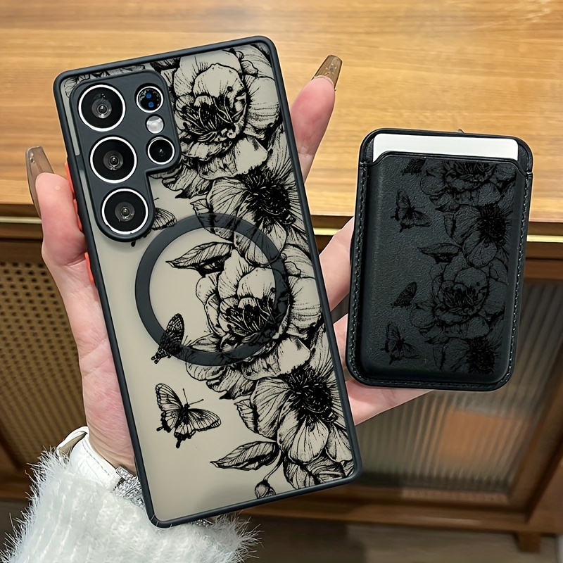 TEMU Phone Case: 2pcs Set Creative Black Rose Pattern Magnetic Phone Case & Fashionable Luxury Artificial Leather Magnetic Property Multi-functional