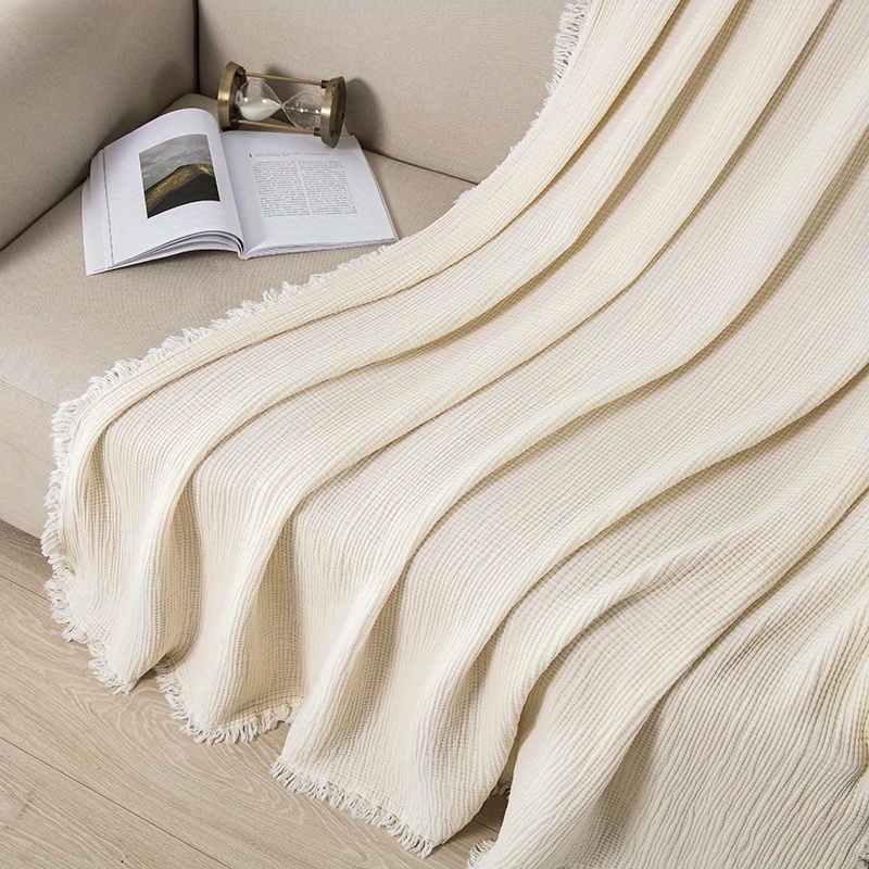 20% Linen 80% Egyptian Cotton 4-Layer Gauze Blanket - Soft Breathable Anti-Static Throw for Home Hotel (All Seasons)
