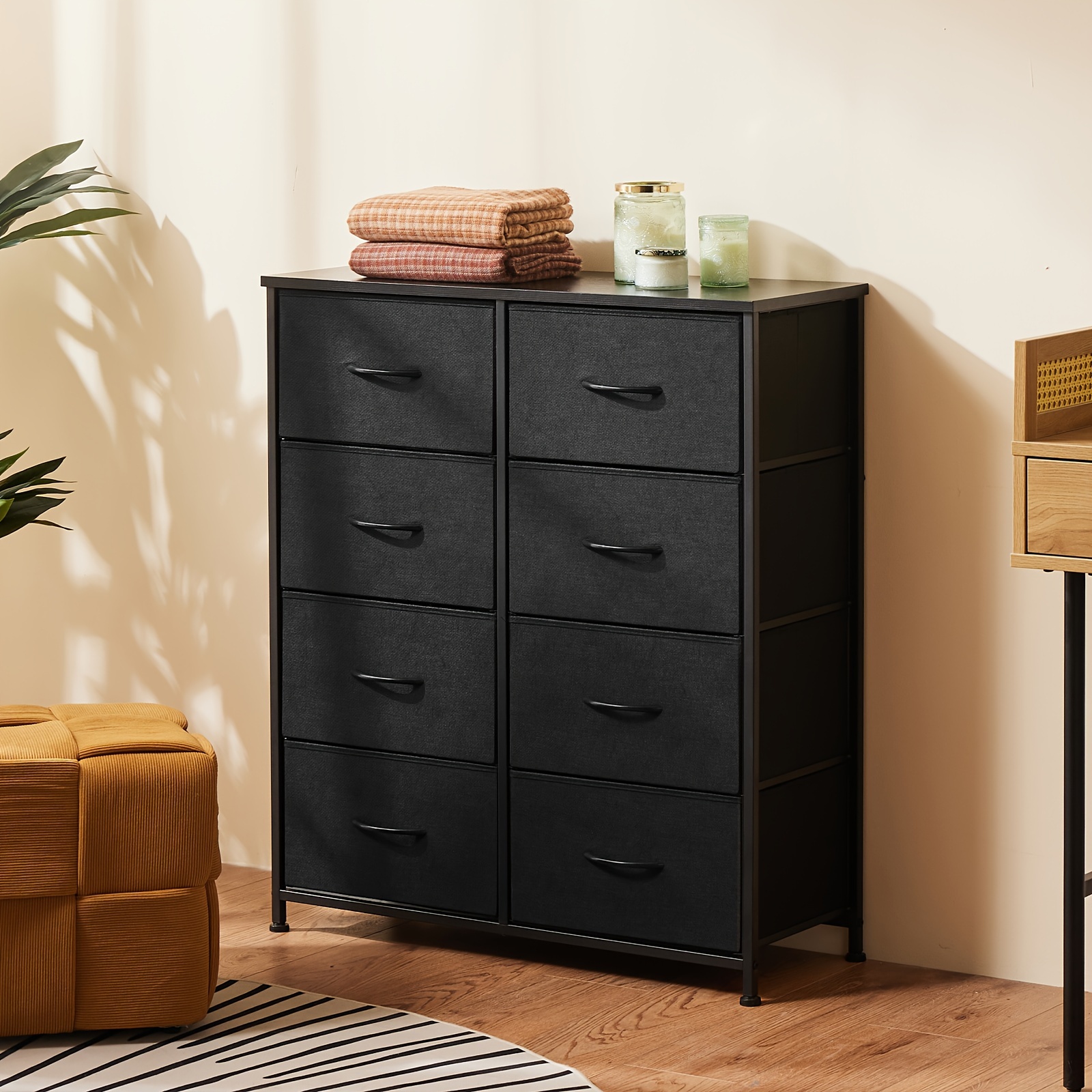 

Smug Dresser For Bedroom, Tall Dresser With 8 Drawers, Storage Tower With Fabric Bins, Double Dresser, Wooden Top, Chest Of Drawers For Closet, Living Room, Hallway