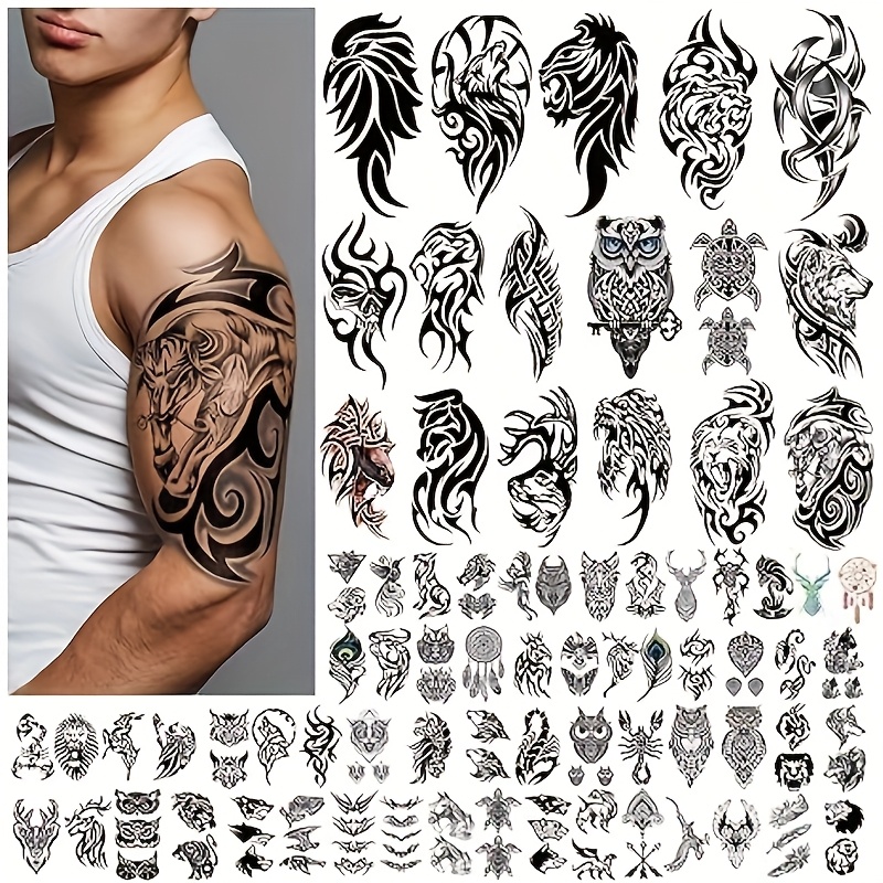 Image of 77 Sheets Of Temporary Waterproof Tattoo Stickers, Suitable For Men And Women, Fake Tattoos For Adults, Ideal For Holiday Parties