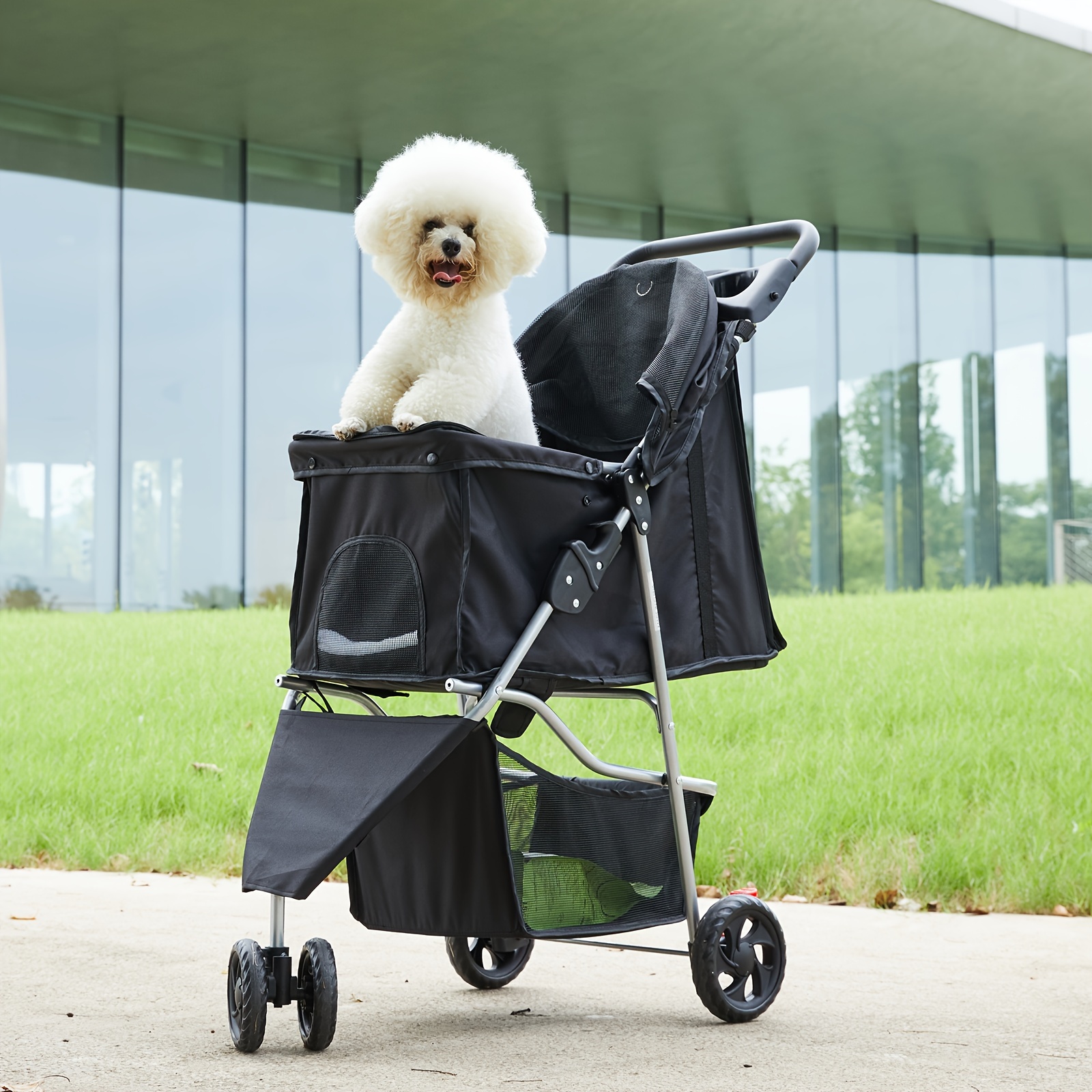 3 wheels pet stroller foldable cage jogger stroller - Temu