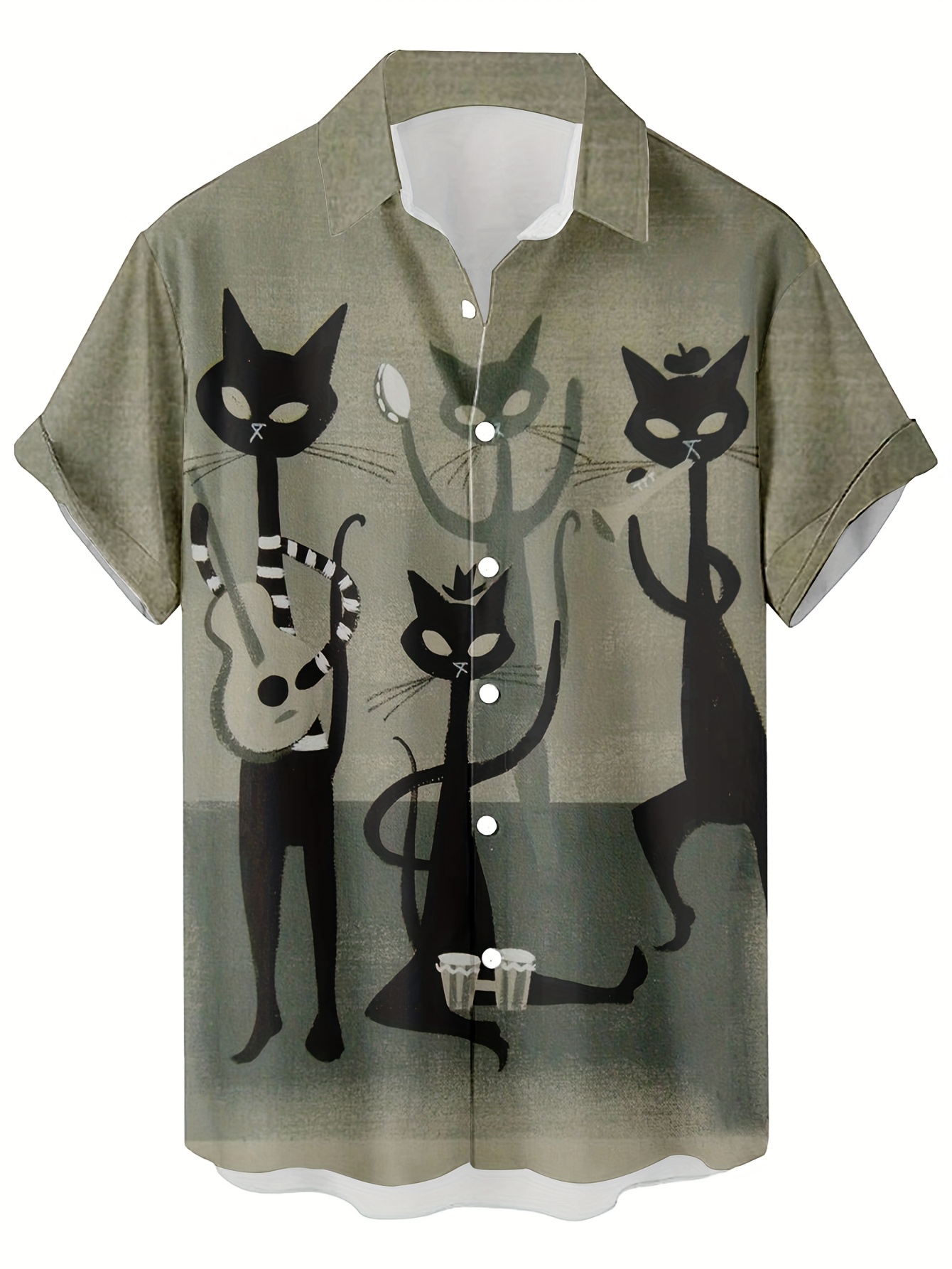 tropical print short sleeve hawaiian shirt cat pattern Temu