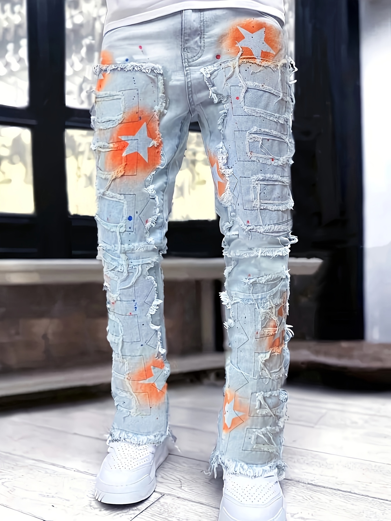 美品★ HEM FRINGE EGG DENIM PANTS CzooM Women's Vintage Baggy Jeans with Patchwork High Waist