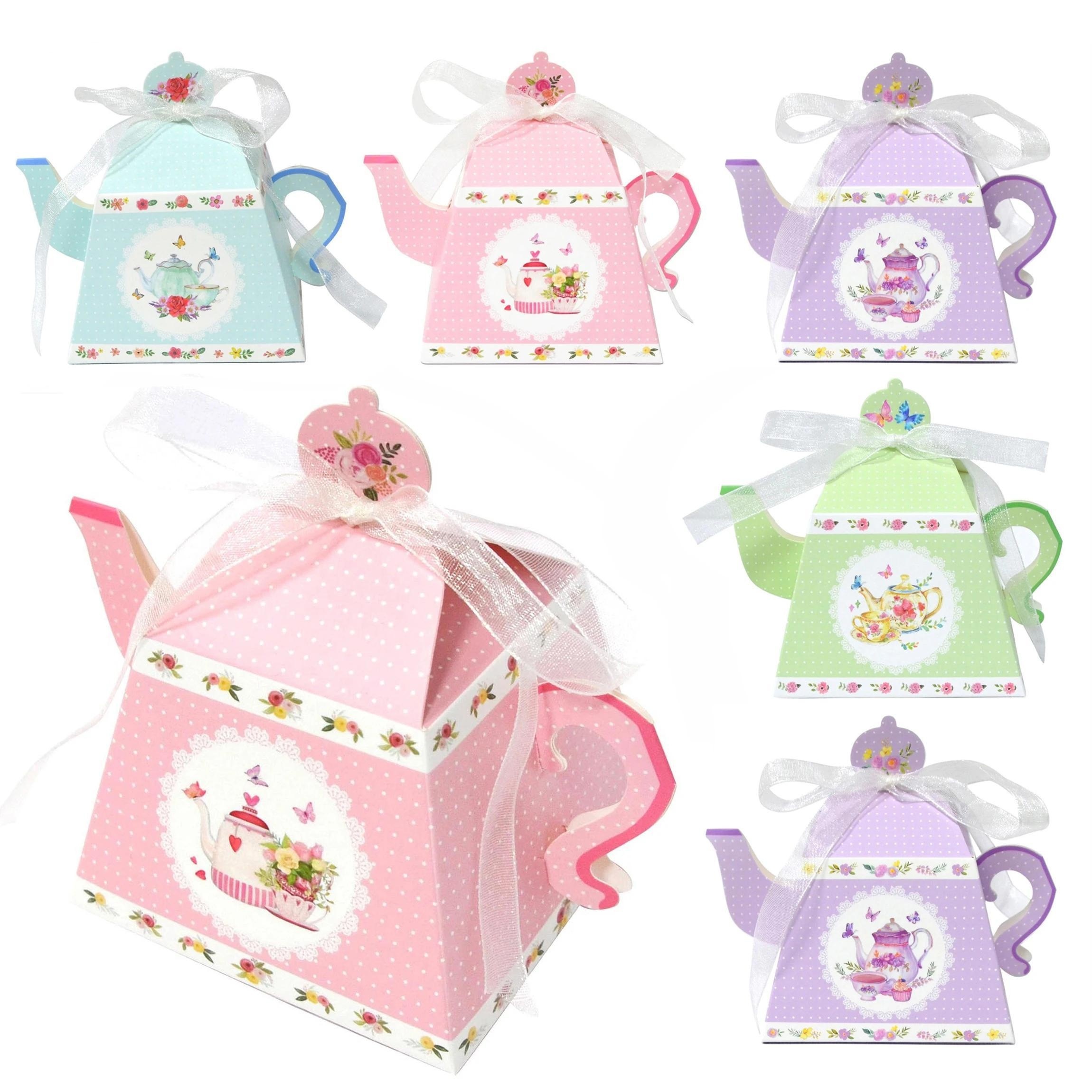 

12pcs Boîtes Cadeaux à Bonbons Théière Florale avec - Rose Pastel, Bleu, Vert, Violet | Boîtes en à Motif Papillon & Fleur pour , Anniversaires, Fêtes